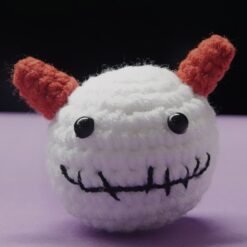 Devil Skeleton Horns Handmade mini crochet plush set featuring adorable Halloween-themed characters such as pumpkins, ghosts, skeletons, and monsters. Perfect for spooky decoration, gifts, or as collectible amigurumi.