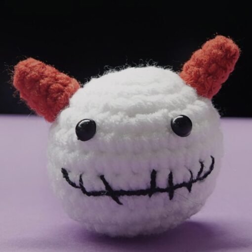 Devil Skeleton Horns Handmade mini crochet plush set featuring adorable Halloween-themed characters such as pumpkins, ghosts, skeletons, and monsters. Perfect for spooky decoration, gifts, or as collectible amigurumi.